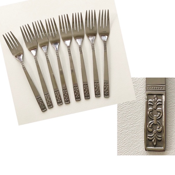 customcraft Other - Vintage 60s Customcraft "Fleur de Lis" Dinner Forks Taiwan Stainless Steel Set 8